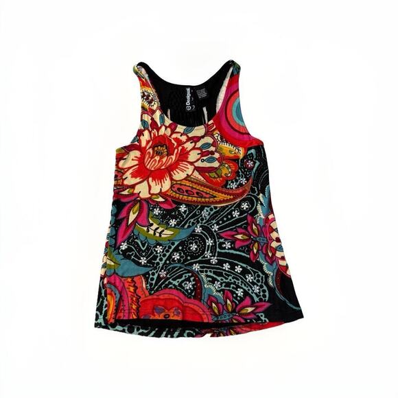 Desigual Women's Embellished Floral Sleeveless Tunic Tank Top Size Small Black - Picture 12 of 12